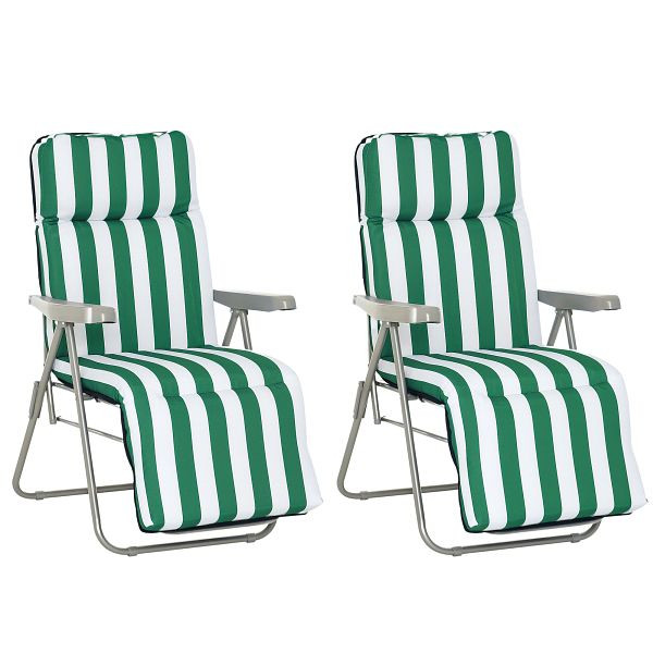 Outsunny Gartenliegen klappbar mit Auflagen 60 x 75 x 102 cm Stahl Grün+Weiß, VE: 2 Stück, 01-0710