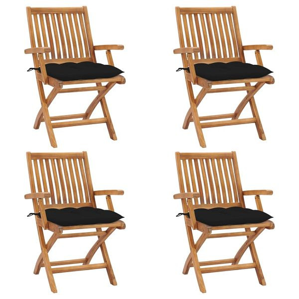 vidaXL Klappbare Gartenstühle mit Kissen 4 Stück Massivholz Teak, 3072746