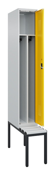 C+P Spind Evolo PLUS, 1 Abteile, 2120x300x815mm, 7035/1023, Haken 4, Zylinderschloss, Sitzfläche Kunststoff, Sitzbank, 0490507-10F S10083
