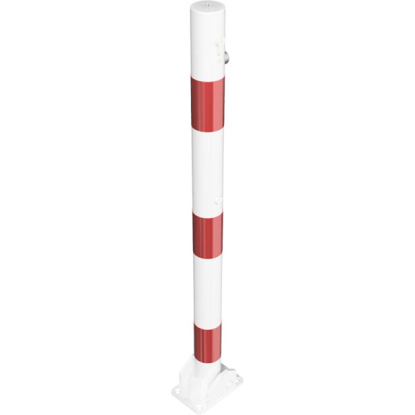Stein HGS Absperrpfosten -Bollard-, verschiedenschließend, Schließung oben, zum Aufdübeln, weiß, mit 3 roten Leuchtstreifen, ohne Ösen, 460uzb
