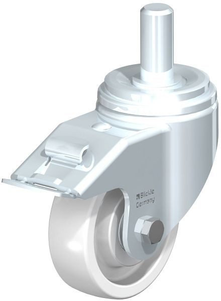 Blickle LHZ-SPO 127K-FI Stahlblech-Lenkrolle, Schwerlast-Ausführung, mit Zapfen & Feststeller, Polyamid, Weiß, 754664