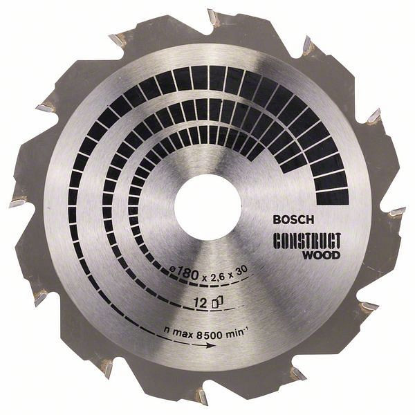 Bosch Kreissägeblatt Construct Wood, 180 x 30/20 x 2,6 mm, 12, 2608640632