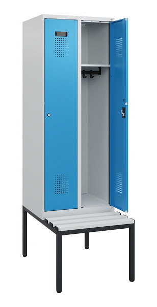 C+P Spind Evolo PLUS, 2 Abteile, 1950x600x815mm, 7035/5012, Zylinderschloss, Material Sitzfläche Kunststoff, Sitzbank, 0490505-20 S10088
