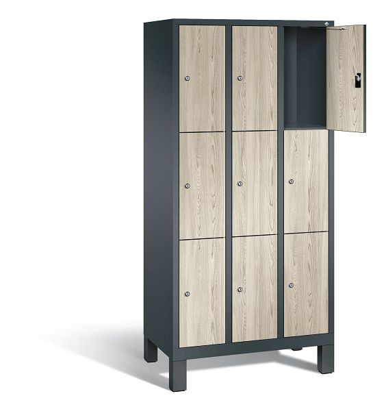 C+P Schließfachschrank Evolo, H1850xB900xT500mm, Farbe: Anthrazitgrau / Dekor Sen-Esche, 48010-303 S10183