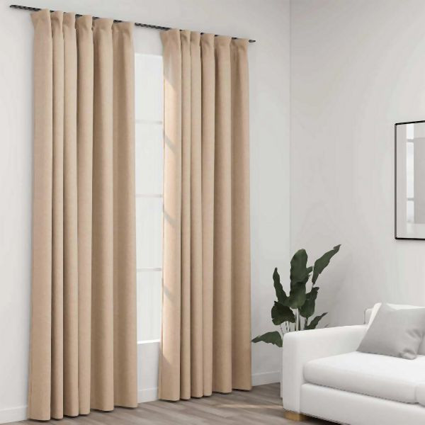 vidaXL Verdunkelungsvorhänge Haken Leinenoptik 2 Stück Beige 140x245 cm, 321214