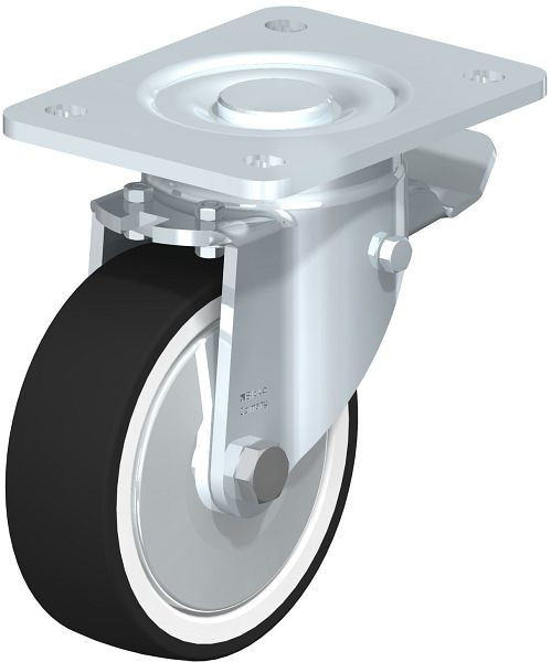 Blickle LH-POTH 125G-3-ST-FA Stahlblech-Lenkrolle, Schwerlast-Ausführung, mit Anschraubplatte & Feststeller, Thermoplastisches Polyurethan, Grau, 750102