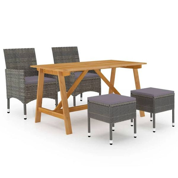 vidaXL 5-teilig Garten-Essgruppe Grau, Material: PE (Polyethylen) Rattan, pulverbeschichteter Stahl, 3068744