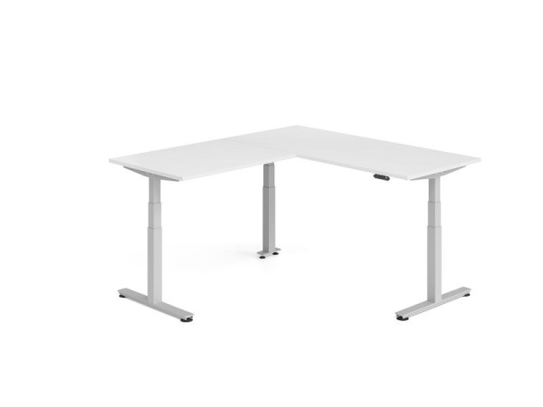 Hammerbacher Sitz-Steh-Winkeltisch 200x180cm Weiß/Silber, VXDSMW1912/W/S