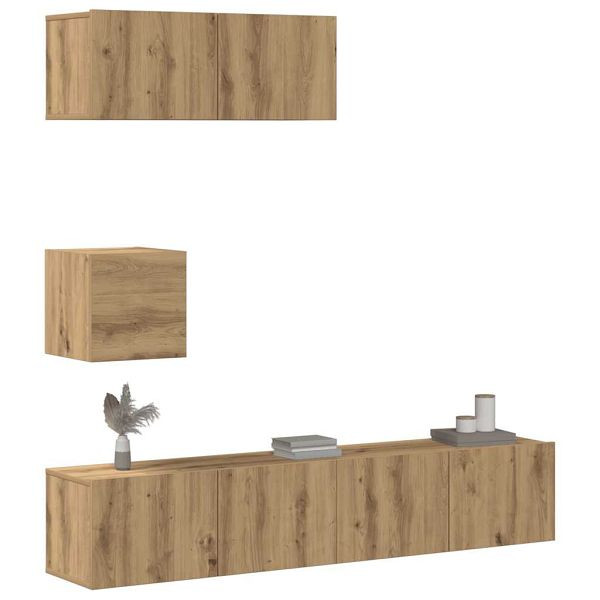 vidaXL 4-tlg. TV-Schrank-Set Wandmontage Artisan-Eiche Holzwerkstoff, 3329220