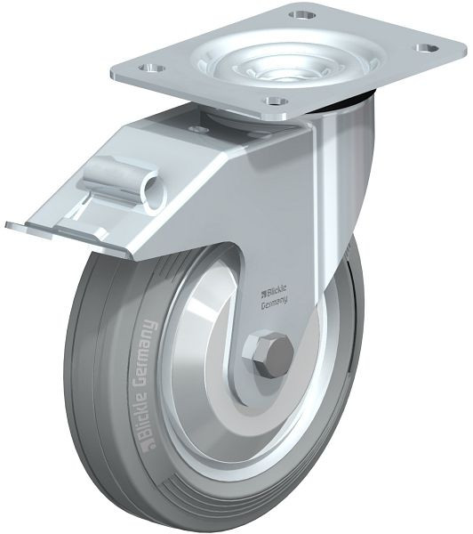Blickle LE-VE 180R-FI-SG-FA Stahlblech-Lenkrolle mit Anschraubplatte & Feststeller, Vollgummi, Grau, 738089