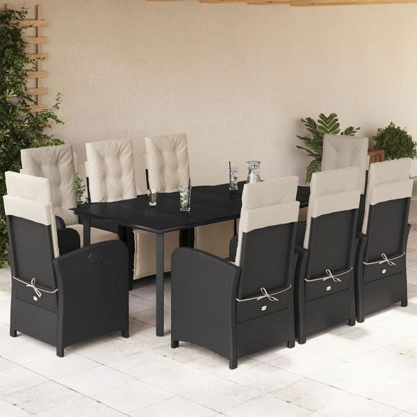 vidaXL 9-teilig Garten-Essgruppe mit Kissen Schwarz Poly Rattan, 3212527