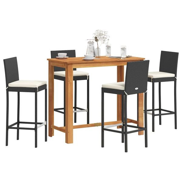 vidaXL 5-teilig Gartenbar-Set Schwarz Massivholz Akazie und Poly Rattan, 3295278