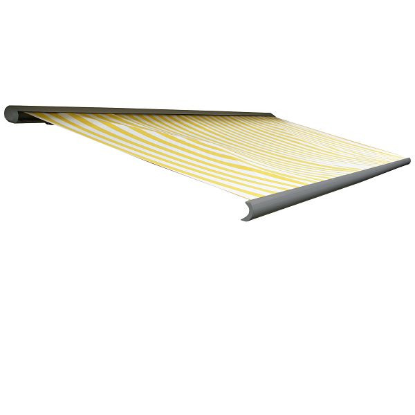 Mendler Elektrische Kassettenmarkise T122, Markise Vollkassette 4x3m, Polyester Gelb/Weiß, Rahmen grau, 58241+34295+58309