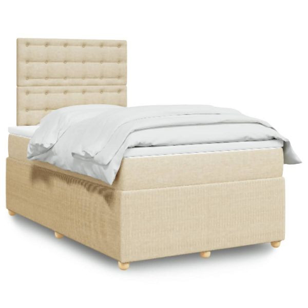 vidaXL Boxspringbett mit Matratze Creme 120x200 cm Stoff, 3292042