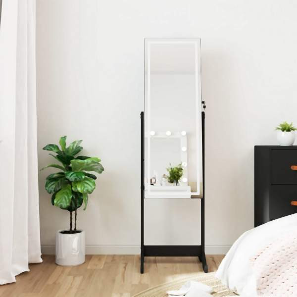 vidaXL Schmuckschrank mit Spiegel &LED-Beleuchtung Freistehend Schwarz, 353263