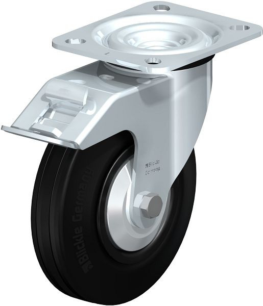 Blickle L-VPP 125R-FI-FA Stahlblech-Lenkrolle, mittelschwere Ausführung, mit Anschraubplatte & Feststeller, Vollgummi, Schwarz, 478883