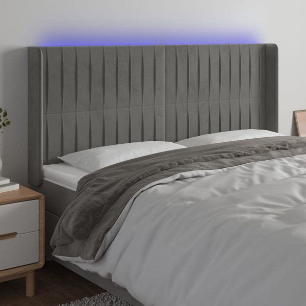 vidaXL LED Kopfteil Hellgrau 203x16x118/128 cm Samt, 3124352