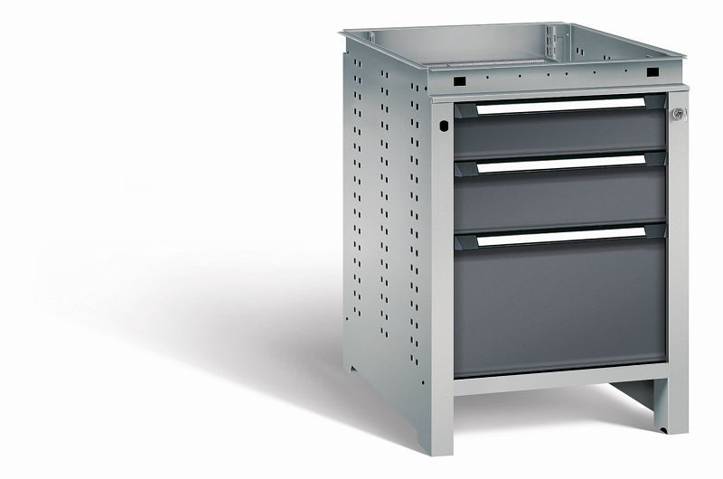 Otto Kind Werkbank Serie function Typ 106, ohne Platte, 3 Schubladen, mit Zentralverschluss, Gehäuse RAL 9006, Front RAL 7016, 07232334S