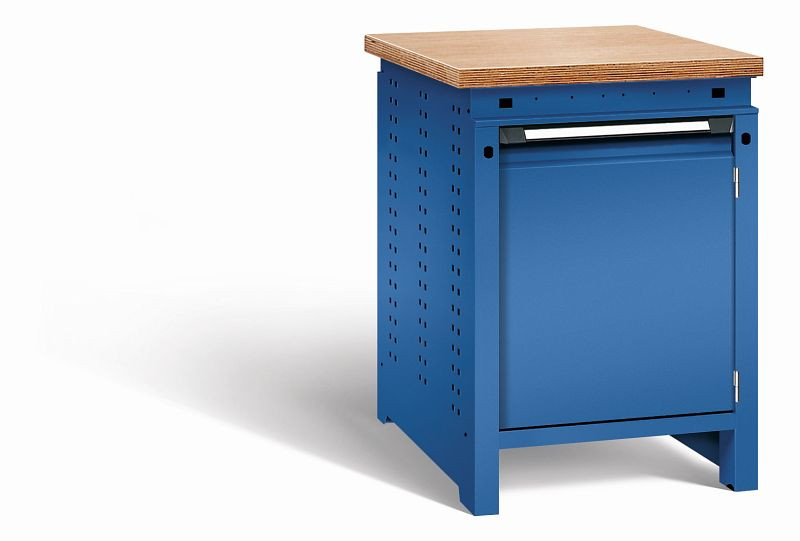Otto Kind Werkbank Serie function Typ 104, Multiplexplatte 40 mm, bündig, 1Tür 570 mm, 1 Ablageboden, komplett RAL 5010, 072321113