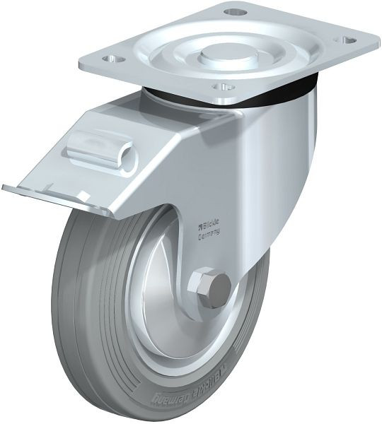 Blickle L-RD 162R-FI-VLI-FA Stahlblech-Lenkrolle, mittelschwere Ausführung, mit Anschraubplatte & Feststeller, Zweikomponenten-Vollgummi, Grau, 749505