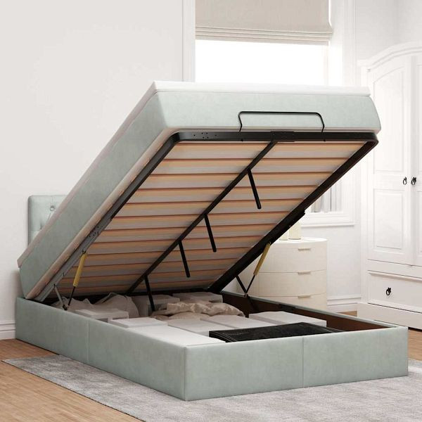 vidaXL Ottoman-Bett mit Matratze & LEDs Hellgrau 120x200 cm Samt, 3312686