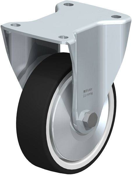 Blickle BH-POTH 150K-FA Stahlblech-Bockrolle, Schwerlast-Ausführung, mit Anschraubplatte, Thermoplastisches Polyurethan, Grau, 350496