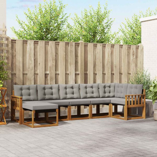 vidaXL Outdoor-Sofagarnitur mit Kissen 7-teilig Natürlich und Hellgrau, 3368878