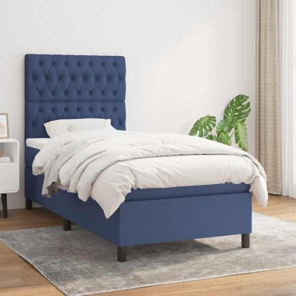 vidaXL Boxspringbett mit Matratze Blau 90x200 cm Stoff, 3141991
