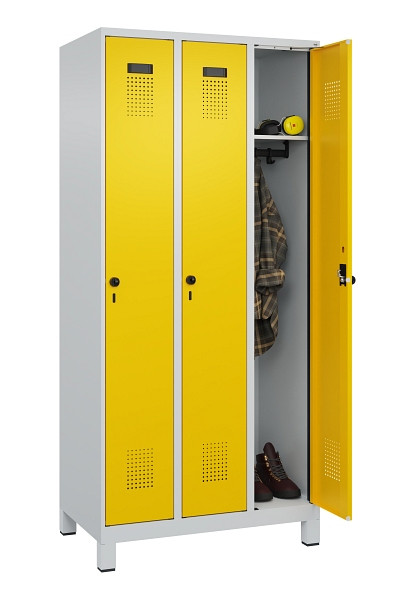 C+P Spind Evolo PLUS, mit Füßen, 3 Abteile, 1950x900x500mm, 7035/1023, Verschluss Drehriegel, Ablageböden 3, 049010-30 S10001