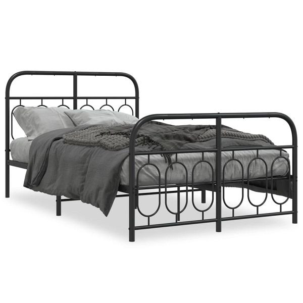 vidaXL Bettgestell mit Kopf- und Fußteil Metall Schwarz 120x190 cm, 377132