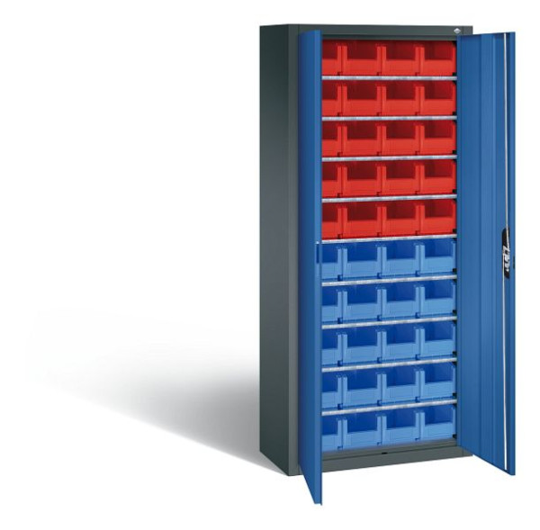 C+P Magazinschrank Serie 13, H1690xB700xT300mm, Farbe: Anthrazitgrau / Enzianblau, Muldengriff, 133413-22 S10105
