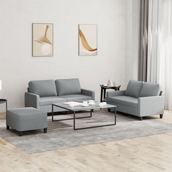 vidaXL 3-teilig Sofagarnitur mit Kissen Hellgrau Stoff, 3201452