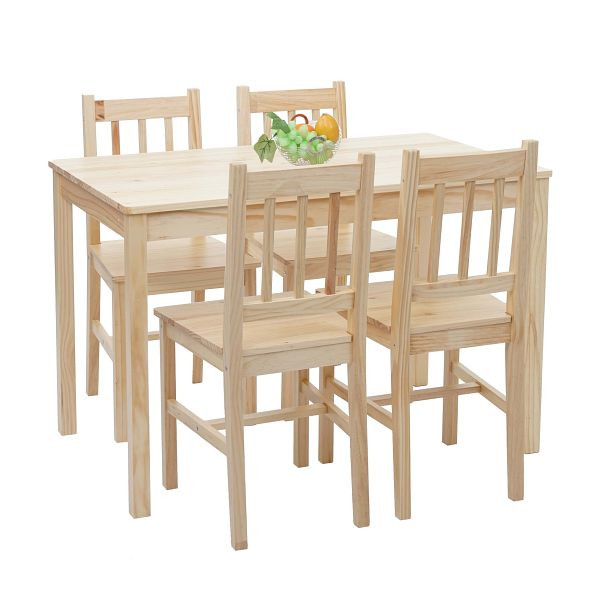 Mendler Esszimmer-Set HWC-F77, Sitzgruppe Esszimmergruppe, Massiv-Holz Landhaus 110cm, Kiefer lasiert, 70470