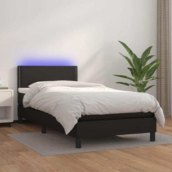 vidaXL Boxspringbett mit Matratze & LED Schwarz 90x200 cm Kunstleder, 3134141
