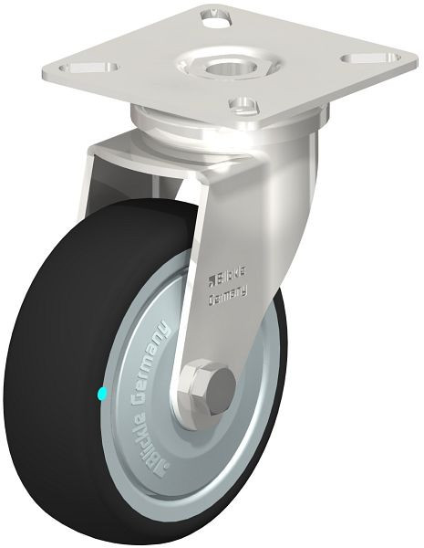 Blickle LPXA-PATH 75KD-FK Edelstahl-Apparate-Lenkrolle mit Anschraubplatte, Thermoplastisches Polyurethan, Grau, 760903