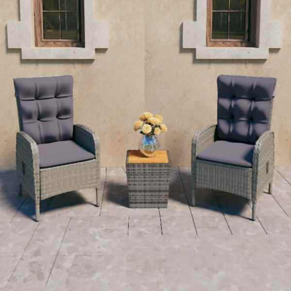 vidaXL 3-tlg. Bistro-Set Poly Rattan und Akazienholz Grau, 3058535