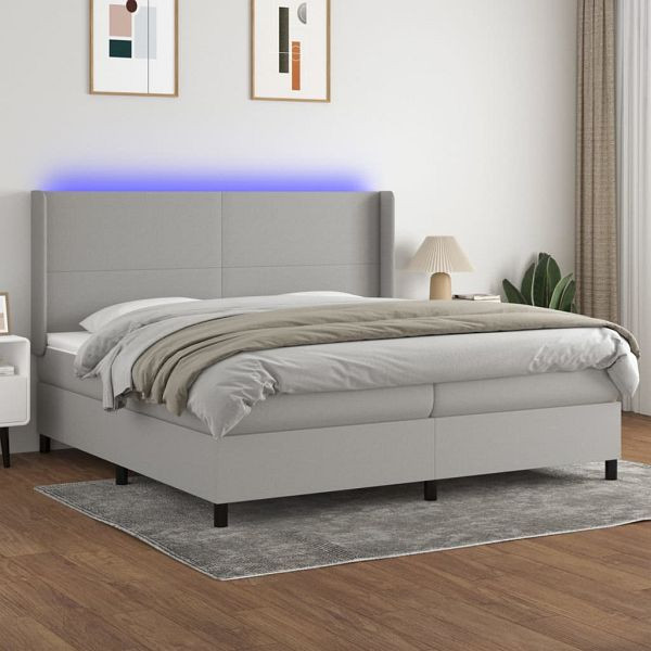 vidaXL Boxspringbett mit Matratze & LED Hellgrau 200x200 cm Stoff, 3138181