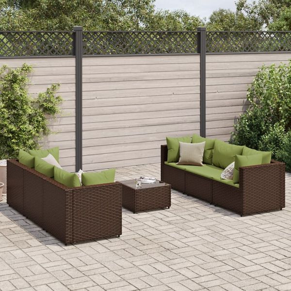 vidaXL 7-teilig Garten-Lounge-Set mit Kissen Braun Poly Rattan, 3308030