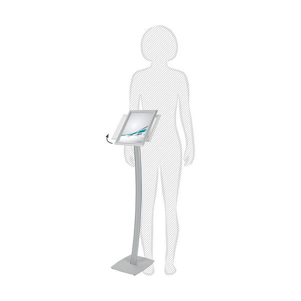 VKF Renzel Hinweisaufsteller / Infodisplay „Curved“, mit Drehmechanismus, Gehrung DIN A4, 50.0256.2