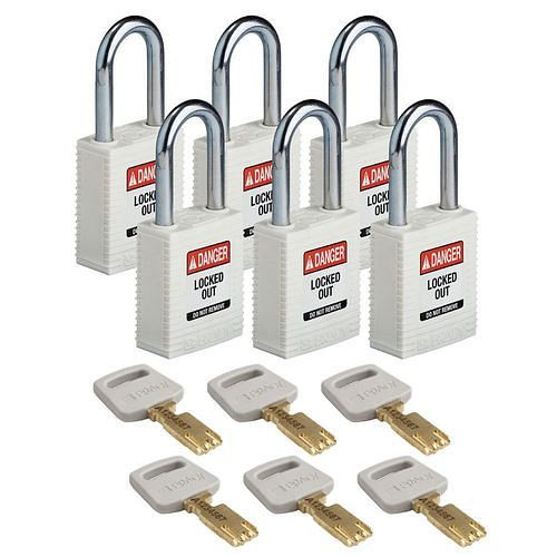 Brady Vorhängeschlösser SafeKey aus Nylon, funkenfreies Gehäuse, VE: 6 Stück, weiß, 309088