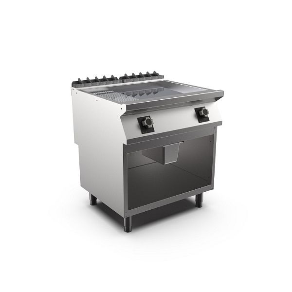 Mareno M1-900 elektrische Griddleplatte mit 2/3 glatter und 1/3 gerippter Chromplatte, 80cm, 800(B)x920(T)x900(H)mm, FT98EMCG, 191.256