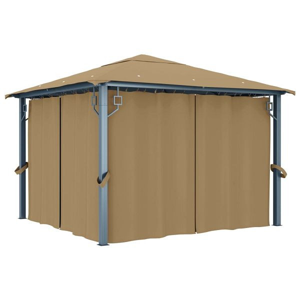 vidaXL Pavillon mit Vorhang 300x300 cm Taupe Aluminium, 313893