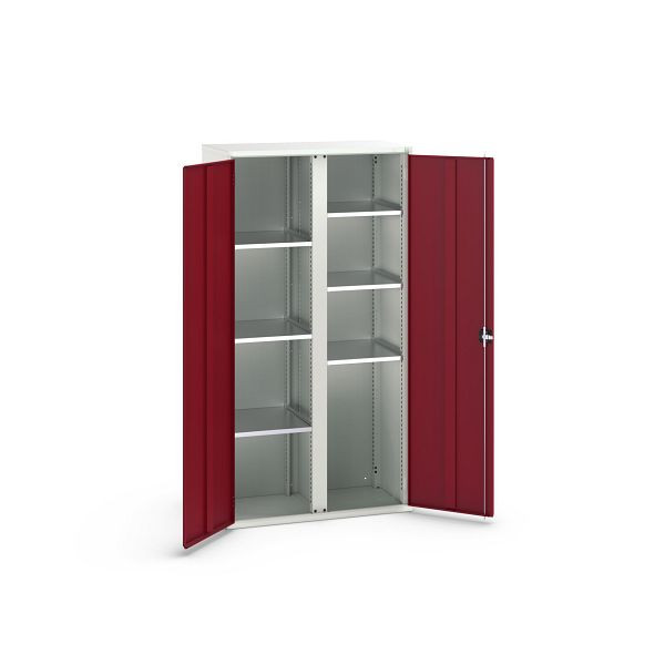 bott verso Flügeltürschrank, mit 6 Fachböden, BxTxH: 1050 x550 x 2000 mm, Lichtgrau / Purpurrot, 16926580.24