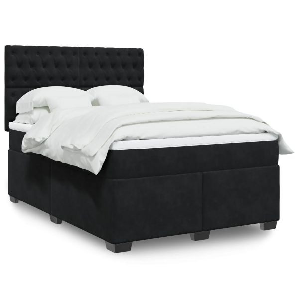vidaXL Boxspringbett mit Matratze Schwarz 140x200 cm Samt, 3293238