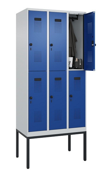 C+P Doppelstock-Spind Evolo PLUS, Gestell, 6 Fächer, 2120x900x500mm, 7035/5010, Drehriegel, 0493307-30 S10006