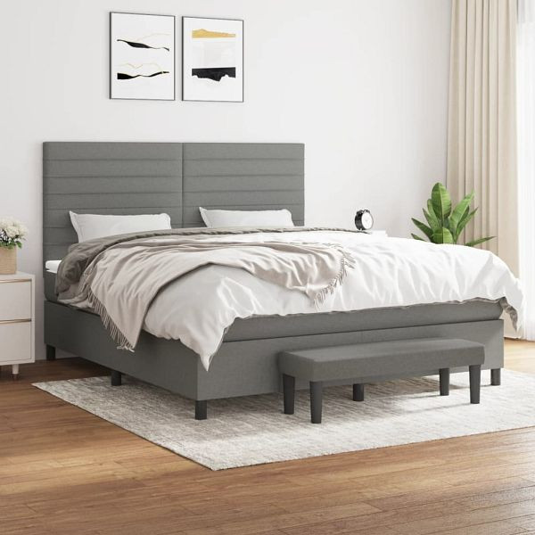 vidaXL Boxspringbett mit Matratze Dunkelgrau 160x200 cm Stoff, 3136686