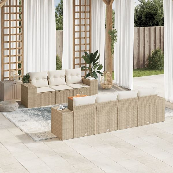 vidaXL 8-teilig Garten-Sofagarnitur mit Kissen Beige Poly Rattan, 3225351