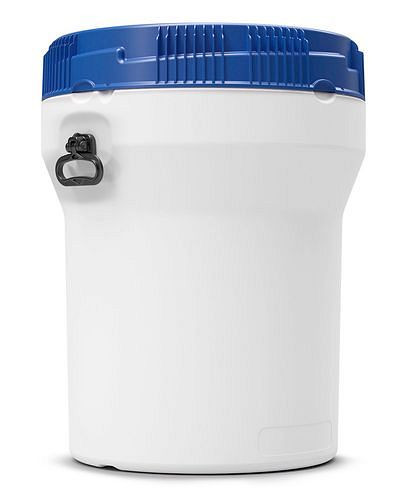 DENIOS Weithalsfass aus PE, 120 Liter, mit Deckel, weiß/blau, nestbar, UN-Zulassung, 265666