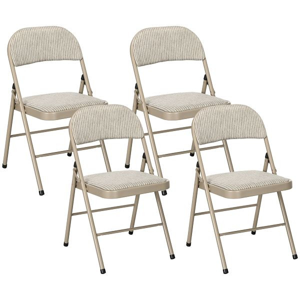 HOMCOM 4er-Set Klappstühle, Tragbare Bürostühle, Stahlbeine, Faltstuhl für Büro, Empfang, Wartezimmer, Leinenoptik Beige, 835-005V02BG