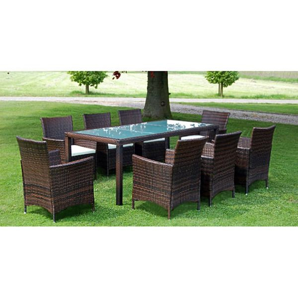 vidaXL 9-teilig Garten-Essgruppe mit Auflagen Poly Rattan Braun, 43117